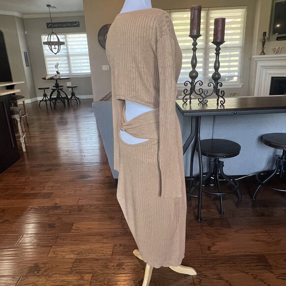 Sofia Vergara Dress Women's XXXL Tan Ribbed Midi Cut Out Back Opening 3X Plus - Picture 7 of 16